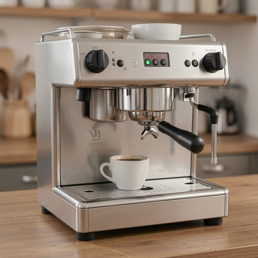 Cafetera espresso semiprofesional de acero inoxidable con vaporizador y porta filtro cromado