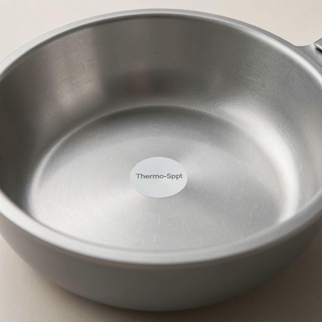 Detalle de la cerámica titanio interior de la sartén Tefal gris con Thermo-Spot en el centro, primer plano