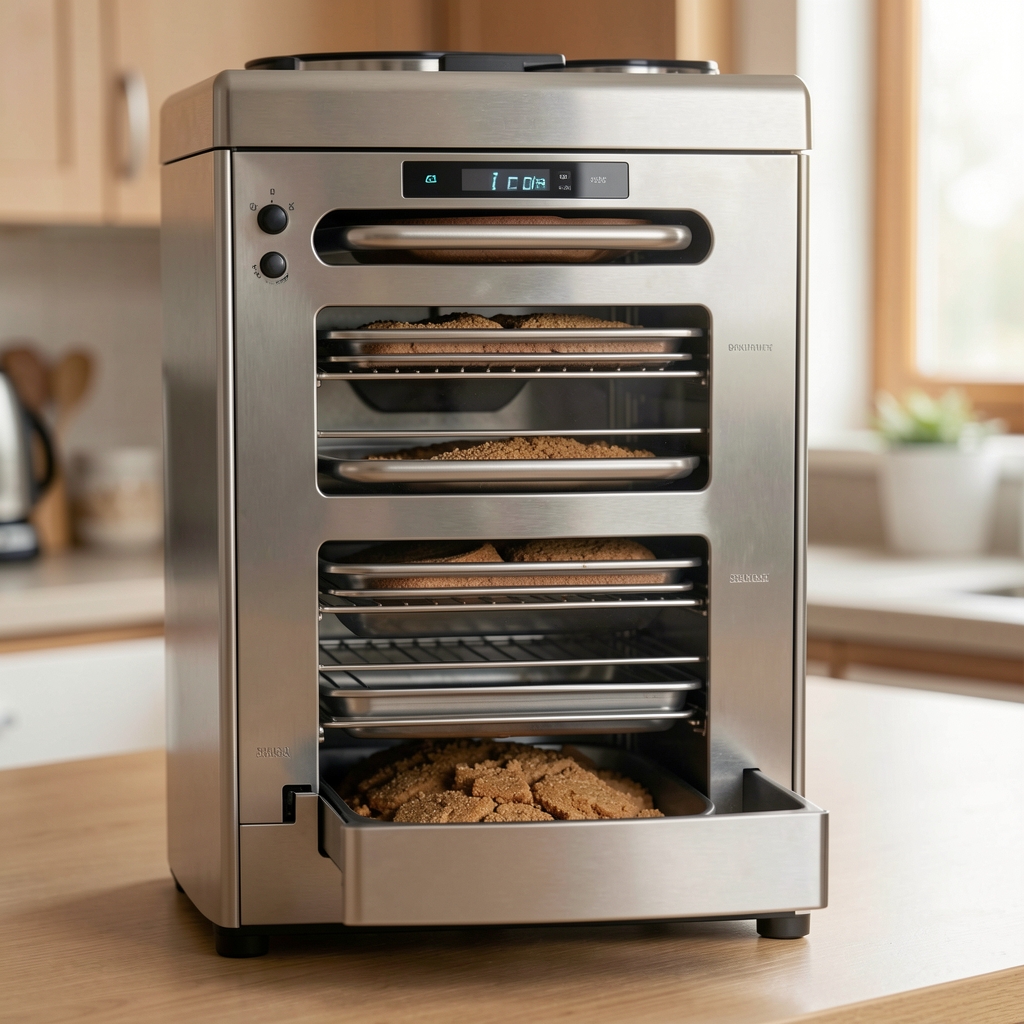Tostadora Philips de 4 ranuras largas en acero inoxidable cepillado con 7 niveles de tostado, bandeja de migas extraíble y función de recalentamiento, vista frontal sobre desayunador